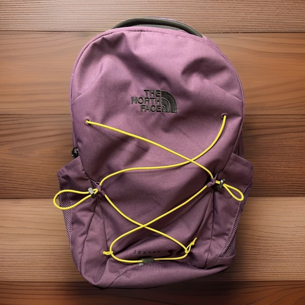 The North Face Backpack Jester Boysenberry Purple Pockets School Laptop Yellow